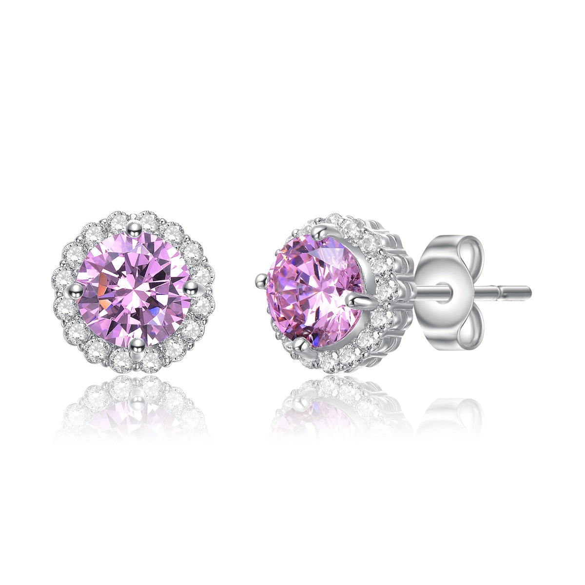  Genevive Elegant Round Stud Earrings With Colored Cubic Zirconia - Gold - Bonton