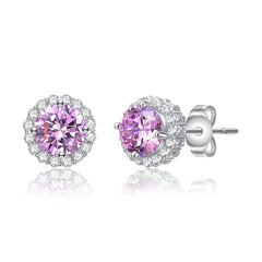 Elegant Round Stud Earrings With Colored Cubic Zirconia