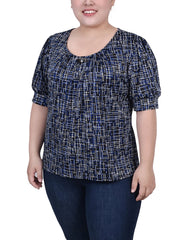 Plus Size Short Sleeve Balloon Sleeve Top With Hardware