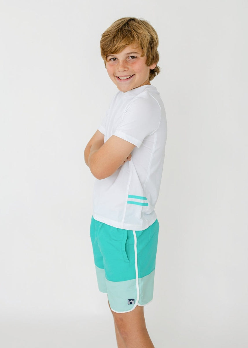  Cabana Life Boys White Side Stripe Short Sleeve Rashguard - 5 - Bonton