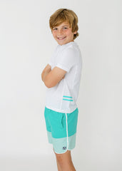 Boys White Side Stripe Short Sleeve Rashguard