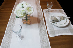 French Home Linen Set of 6 Versailles Napkins - White and Beige