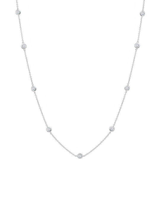 36" Station Bezel Necklace in Platinum