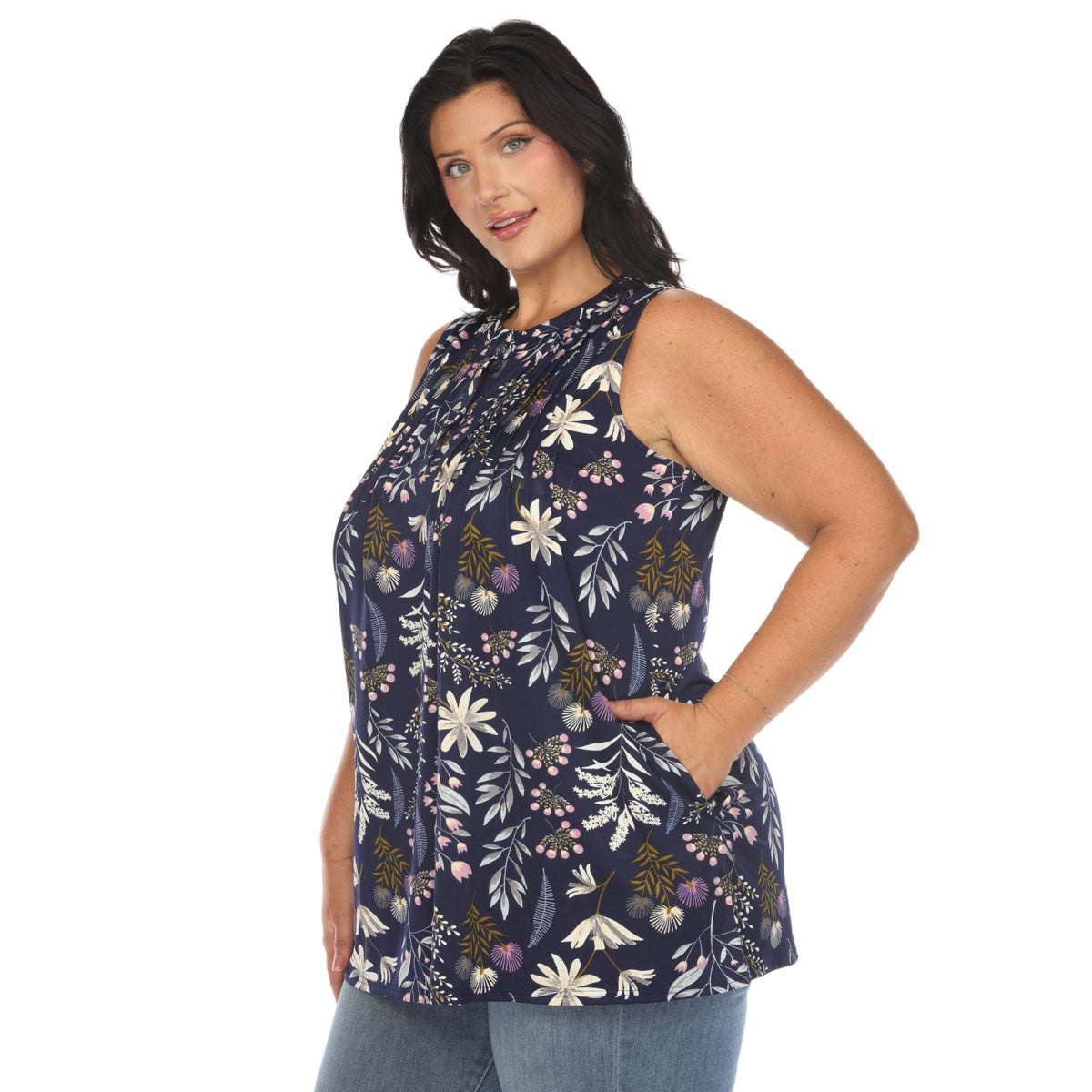  White Mark Plus Size Floral Sleeveless Tunic Top - 1X - Bonton