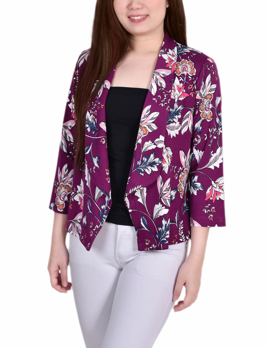  NY Collection Long Sleeve Ponte Jacket - Plum Caspia - Bonton
