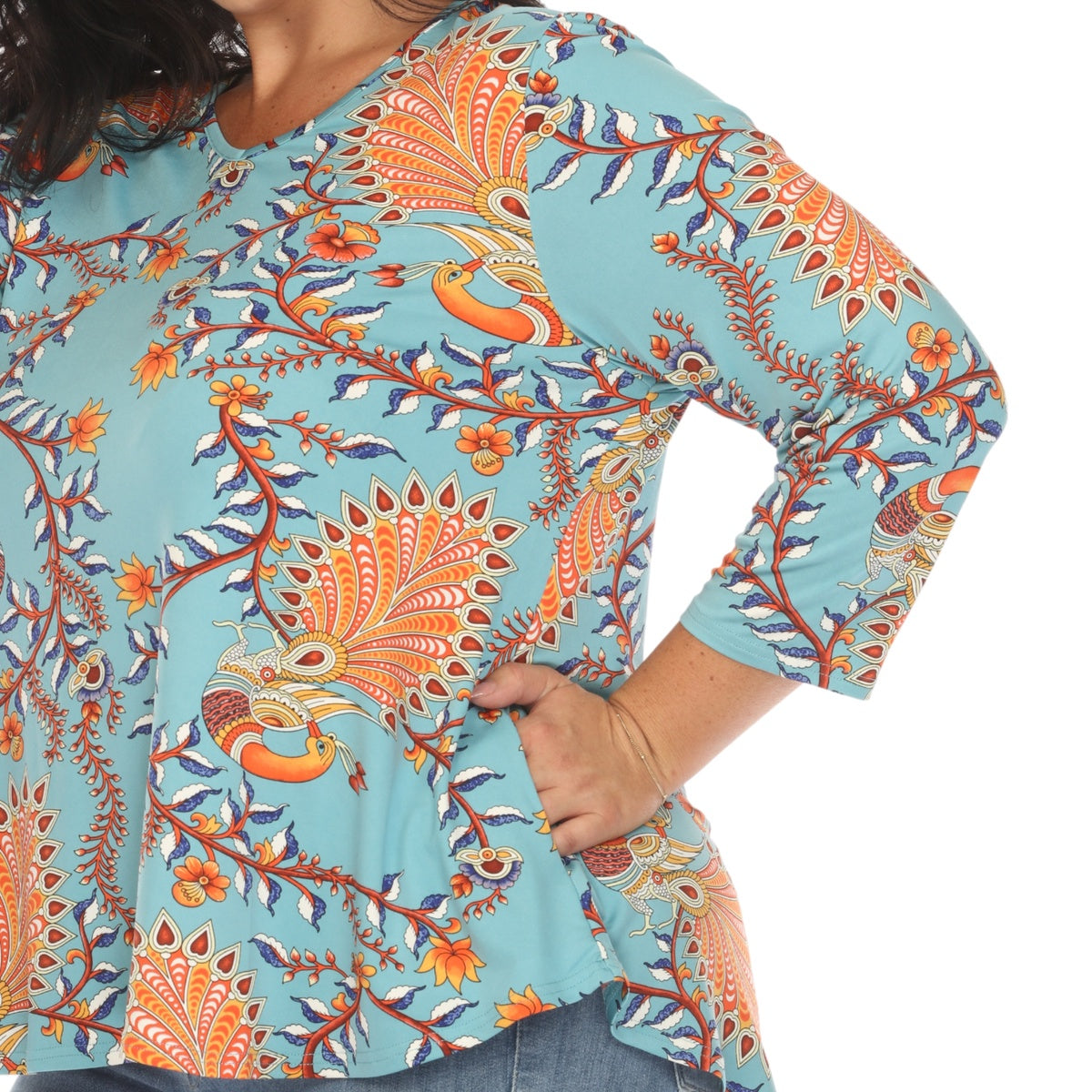  White Mark Plus Size Vibrant Boho Swing Top - 1X - Bonton