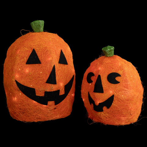 Lighted Sisal Jack O' Lanterns Outdoor Halloween Decorations - Set of 2