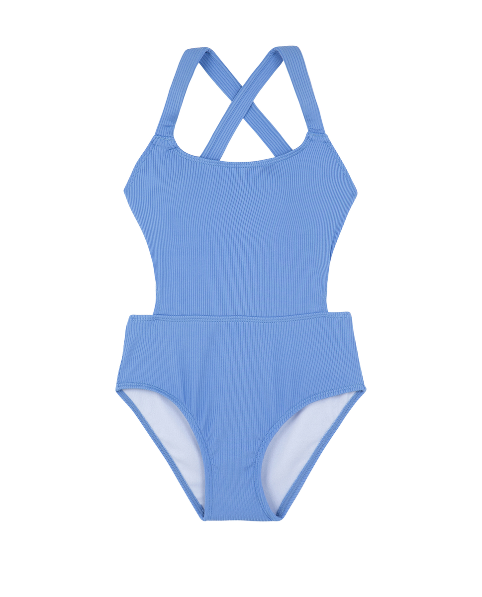  Gottex Kids Summer Rib Textured Cut Out Cross Strap One Piece - Blue - Bonton