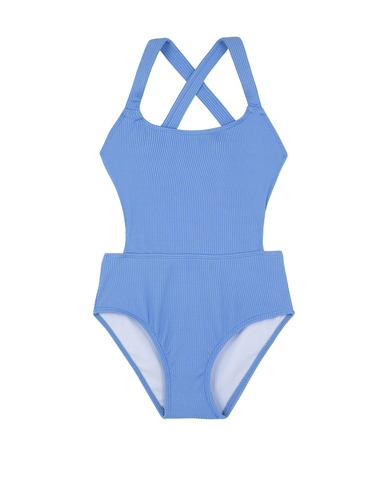 Summer Rib Textured Cut Out Cross Strap One Piece