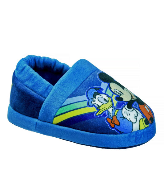 Disney Mickey Mouse Boys Slippers-Plush Lightweight Warm Comfort Soft Aline House Shoes Slippers - Navy Multi (Sizes 5-12 Toddler)