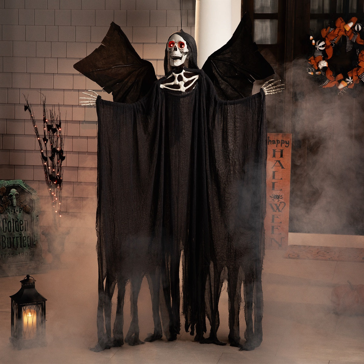 Northlight Lighted Sonic Skeletal Reaper With Wings Halloween Decoration - 66