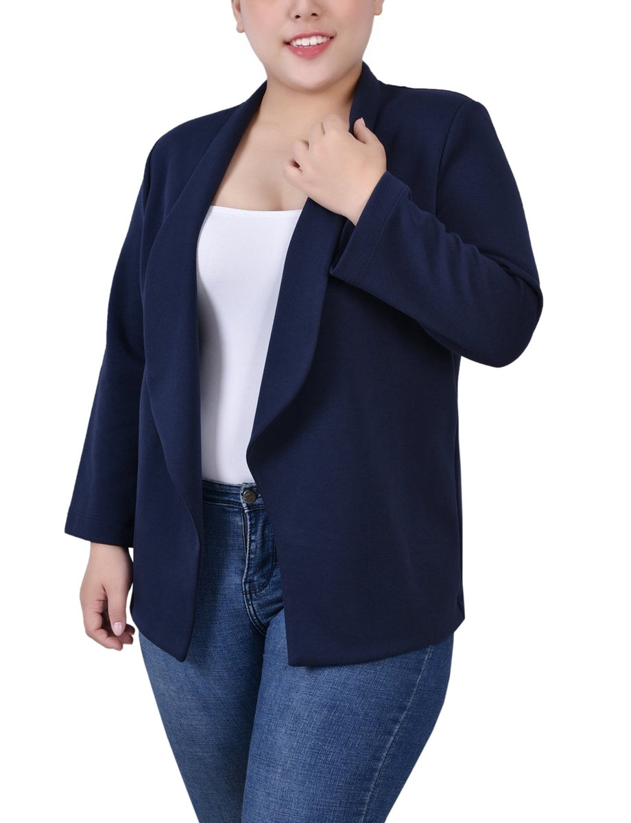  NY Collection Plus Size 3/4 Sleeve Ponte Jacket - Black - Bonton