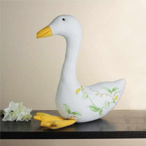 Plush Floral Goose Decoration - 16" - White and Yellow