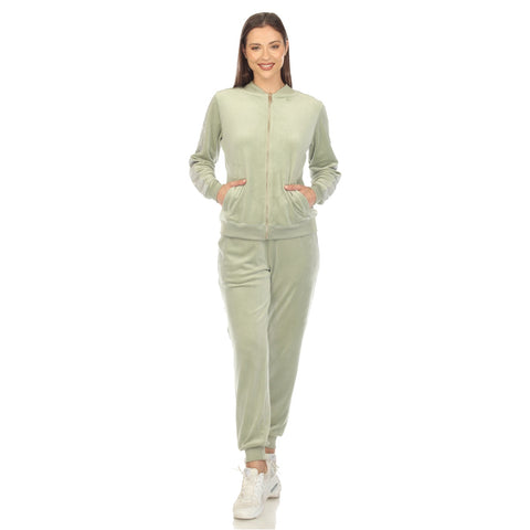 Women's 2-Piece Velour With Faux Leather Stripe