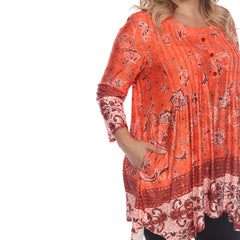 Plus Size Victorian Print Tunic Top With Pockets