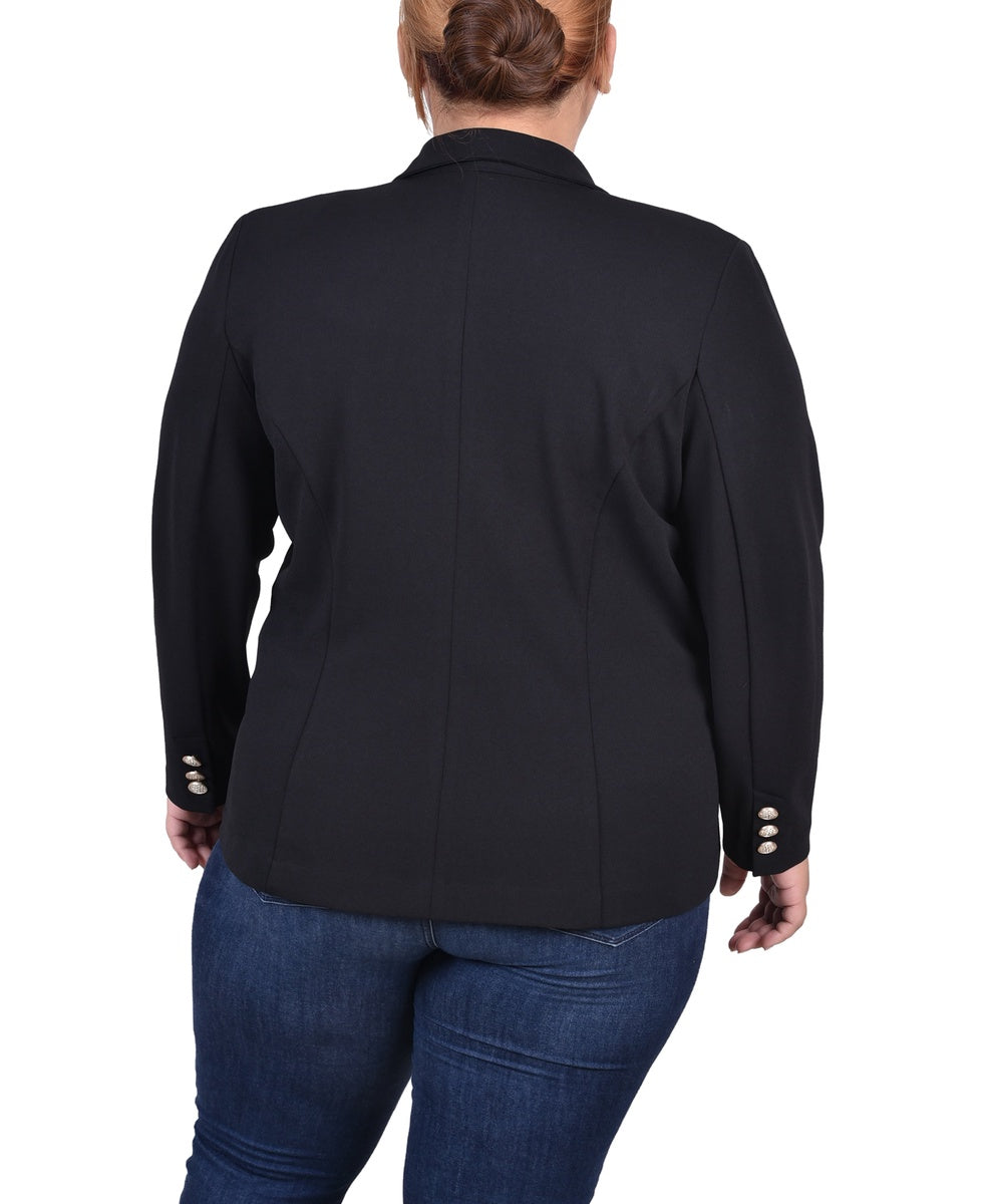  NY Collection Plus Size Long Sleeve Scuba Crepe Jacket - Black - Bonton