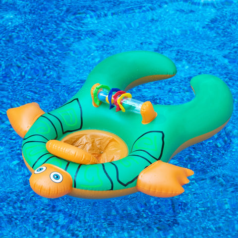 Turtle Baby and Mom Inflatable Swimming Pool Seat - 40" - Green