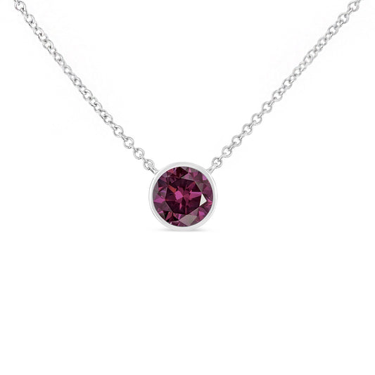 .925 Sterling Silver Bezel Set 3.5Mm Created Amethyst Gemstone Solitaire 18" Pendant Necklace