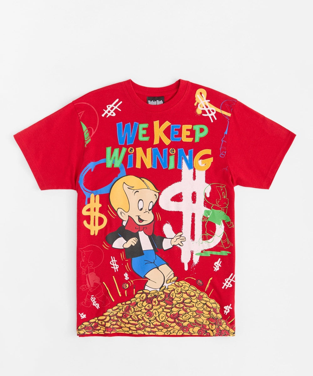  Reason Clothing Richie Rich We Keep Winning Applique Short Sleeve Tee - Red - RED - Bonton
