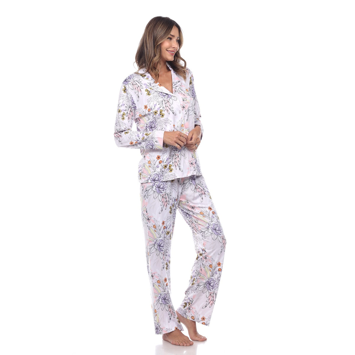  White Mark Women's Long Sleeve Floral Pajama Set - S - Bonton