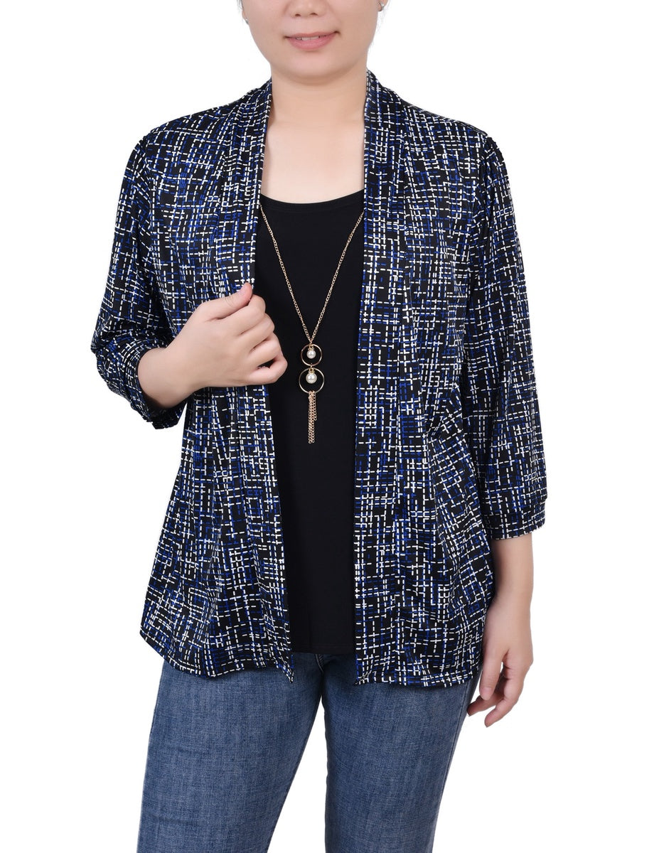  NY Collection 3/4 Sleeve Two-Fer Top - Black Gold Harlie - Bonton