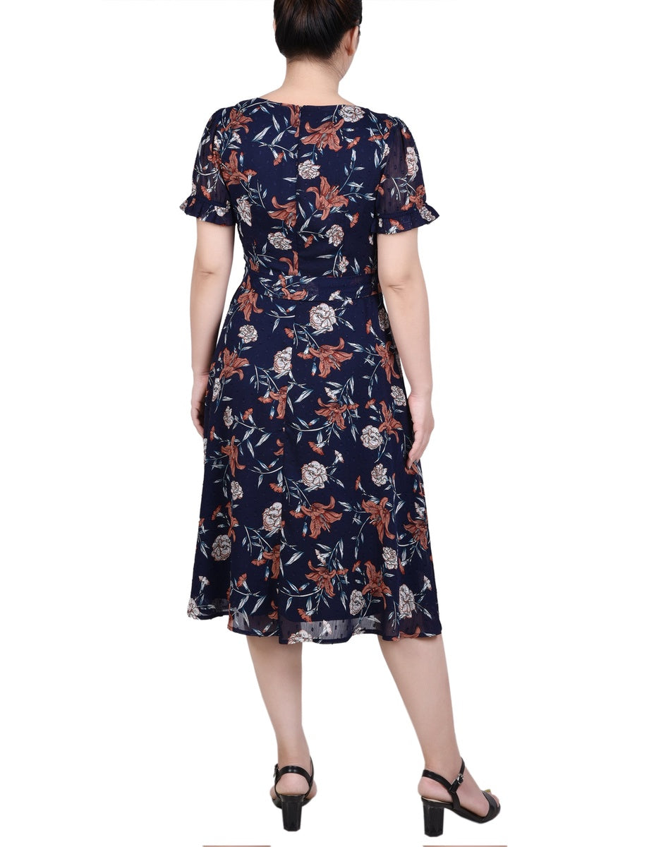  NY Collection Short Sleeve Belted Swiss Dot Dress - Mellow Rose Rectangle - Bonton