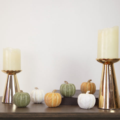 Set of 6 Boxed Green  White and Orange Thanksgiving Pumpkin Decorations