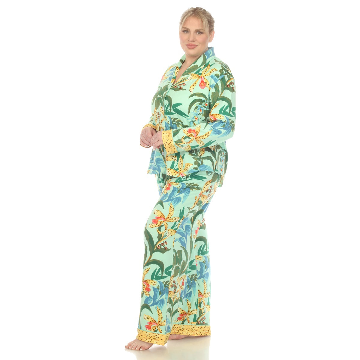  White Mark Plus Size Two Piece Wildflower Print Pajama Set - 1X - Bonton