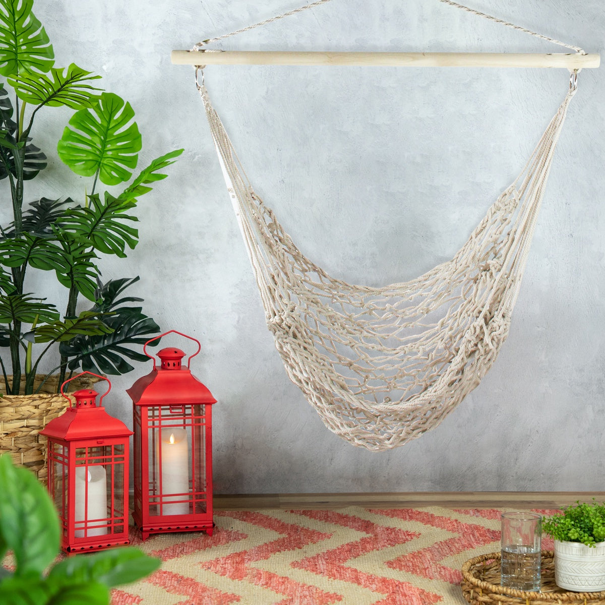  Northlight Natural Cotton Macrame Hammock Chair With Wooden Bar - 44