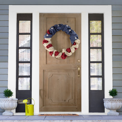 Americana Stars and Stripes Burlap Patriotic Wreath - 20" - Unlit