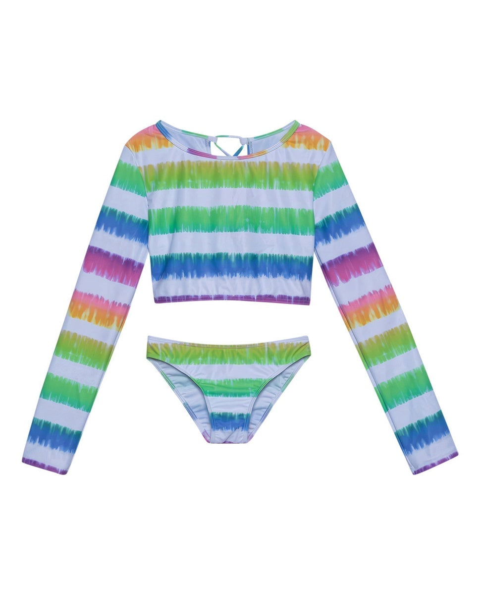  Gottex Kids Rainbow Long Sleeve Cropped Rash Guard Top and Bikini Bottom - GOTTEX KIDS RAINBOW - Bonton