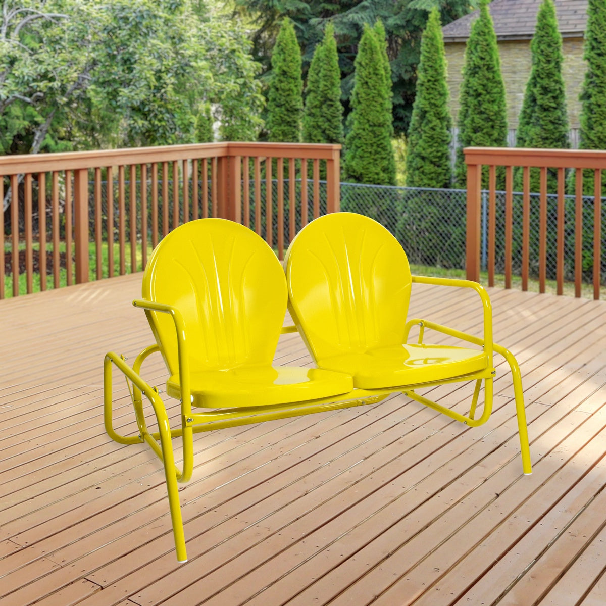  Northlight 2-Person Outdoor Retro Metal Tulip Double Glider Patio Chair  Yellow - Yellow - Bonton