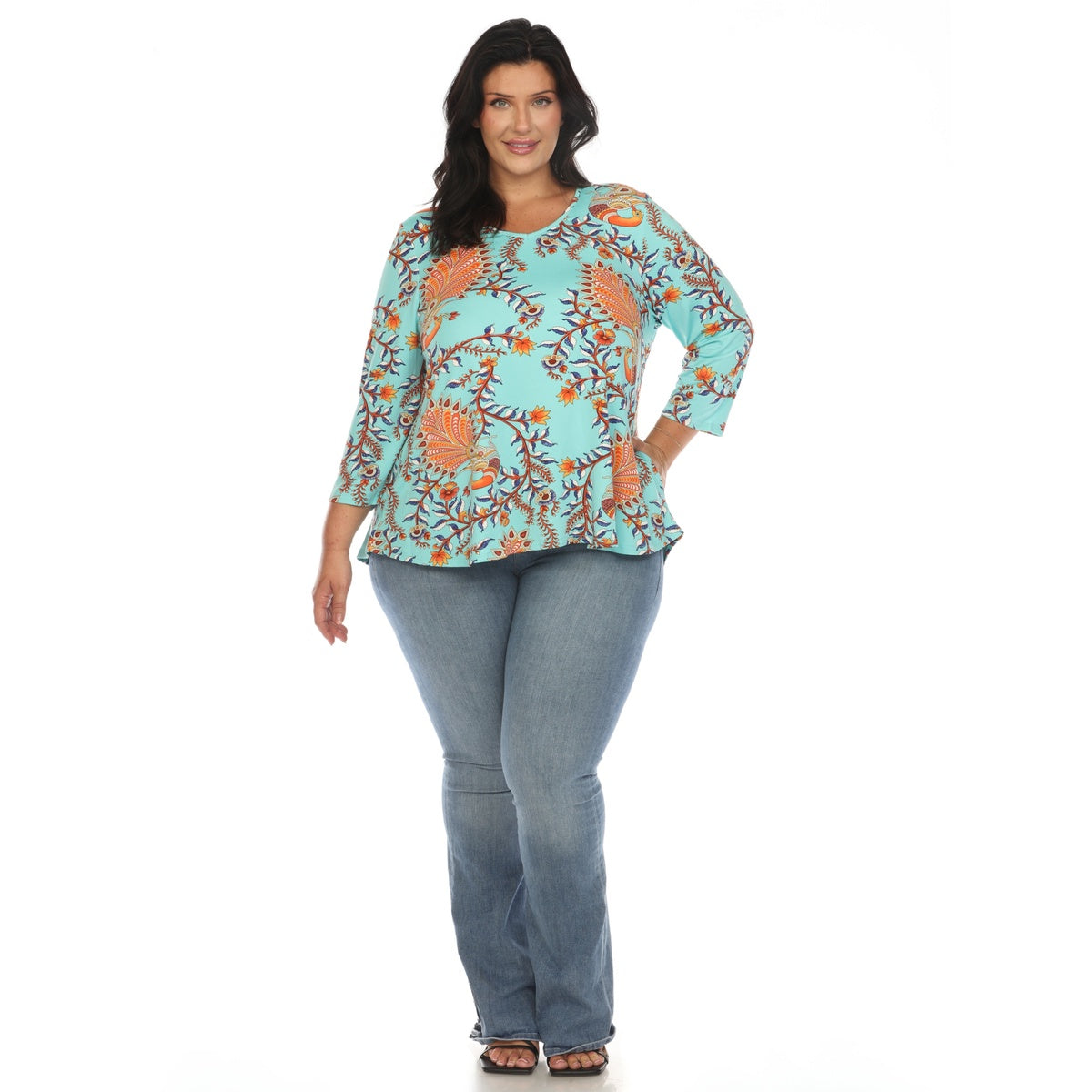  White Mark Plus Size Vibrant Boho Swing Top - 1X - Bonton