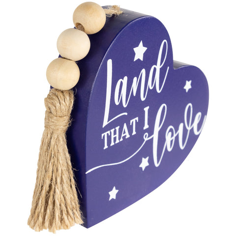 Patriotic Hearts With Beaded Tassels Wooden Signs - 3.75" - Set of 3