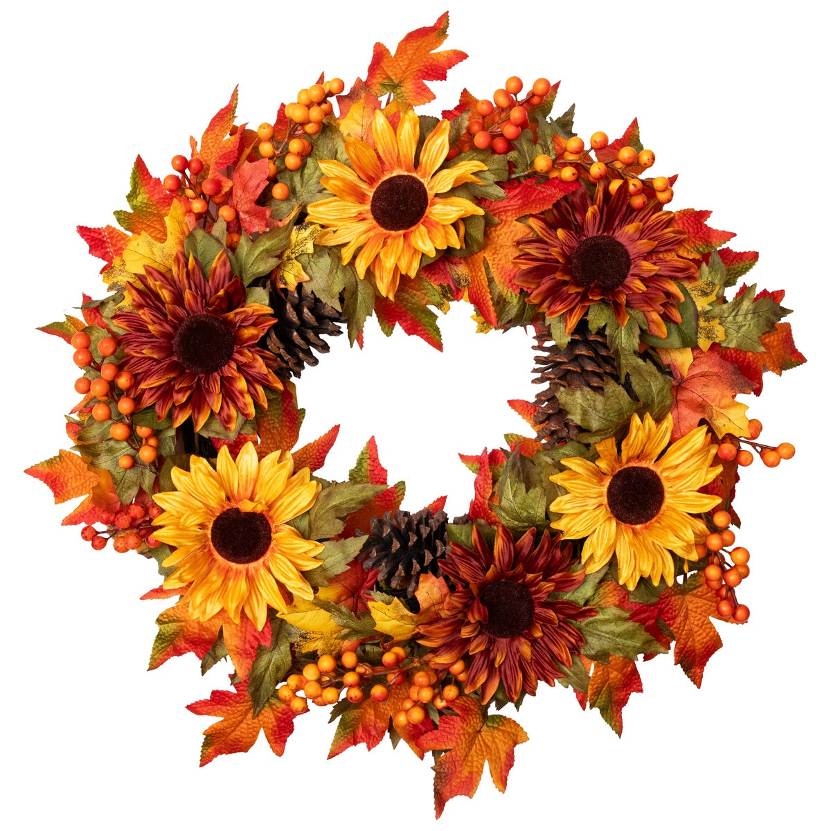  Northlight Sunflower and Pine Cone Artificial Thanksgiving Wreath - 24-Inch  Unlit - Default Title - Bonton