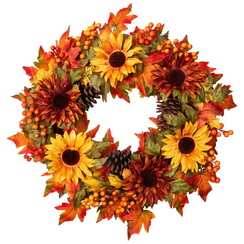 Sunflower and Pine Cone Artificial Thanksgiving Wreath - 24-Inch  Unlit