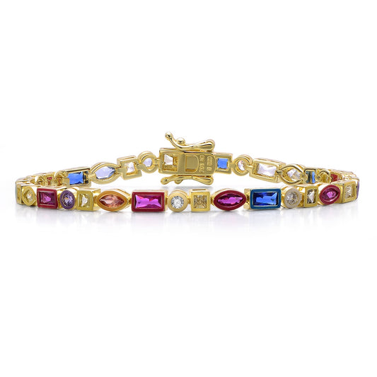 14K Gold Plated Multi-Color Varied-Shape Tennis Bracelet