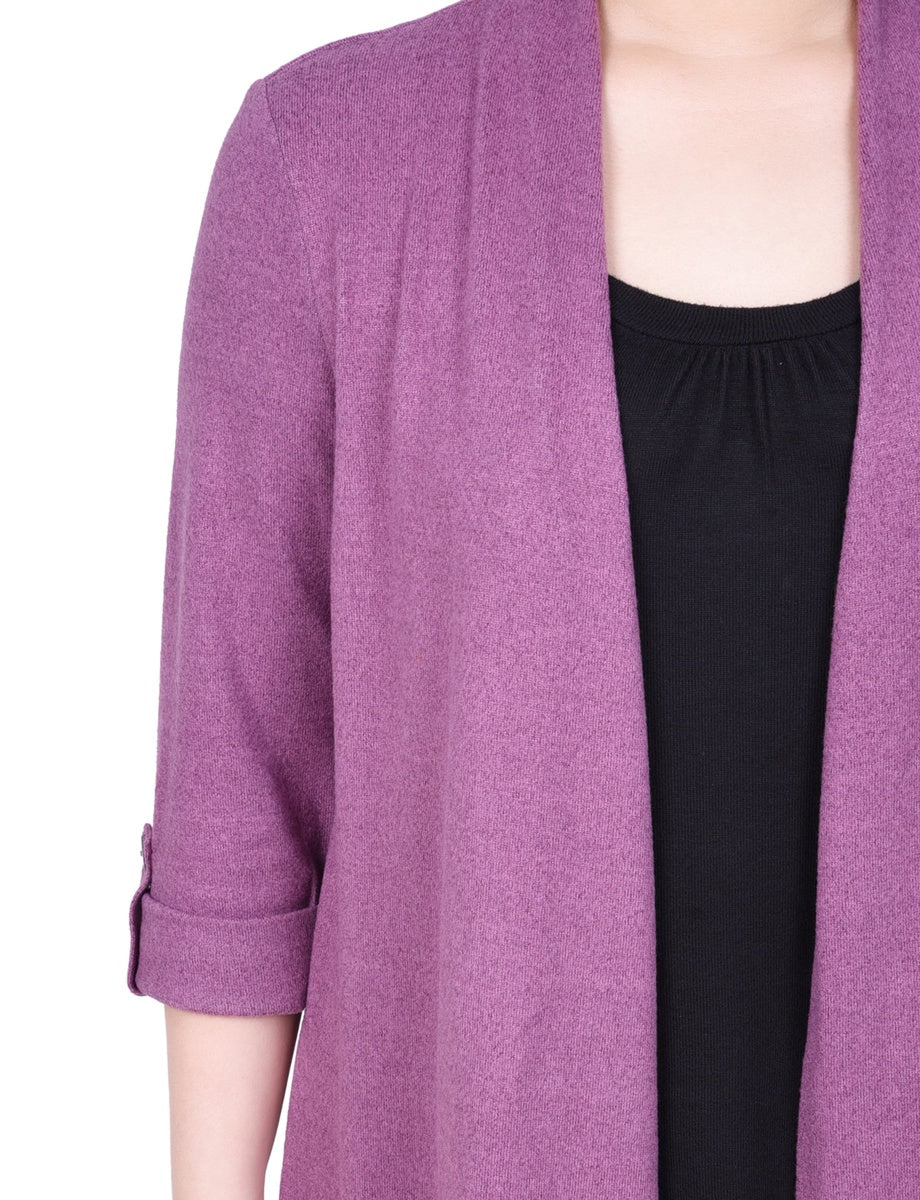  NY Collection Petite 3/4 Sleeve Two in One Top - Charcoal Grey - Bonton