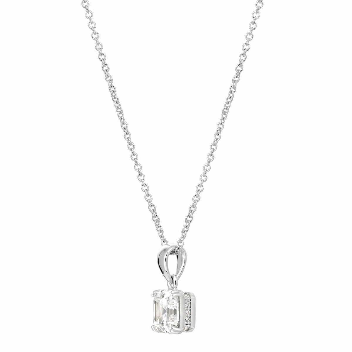  CRISLU Royal Asscher Cut Pendant Necklace Finished in Pure Platinum - Pure Platinum - Bonton