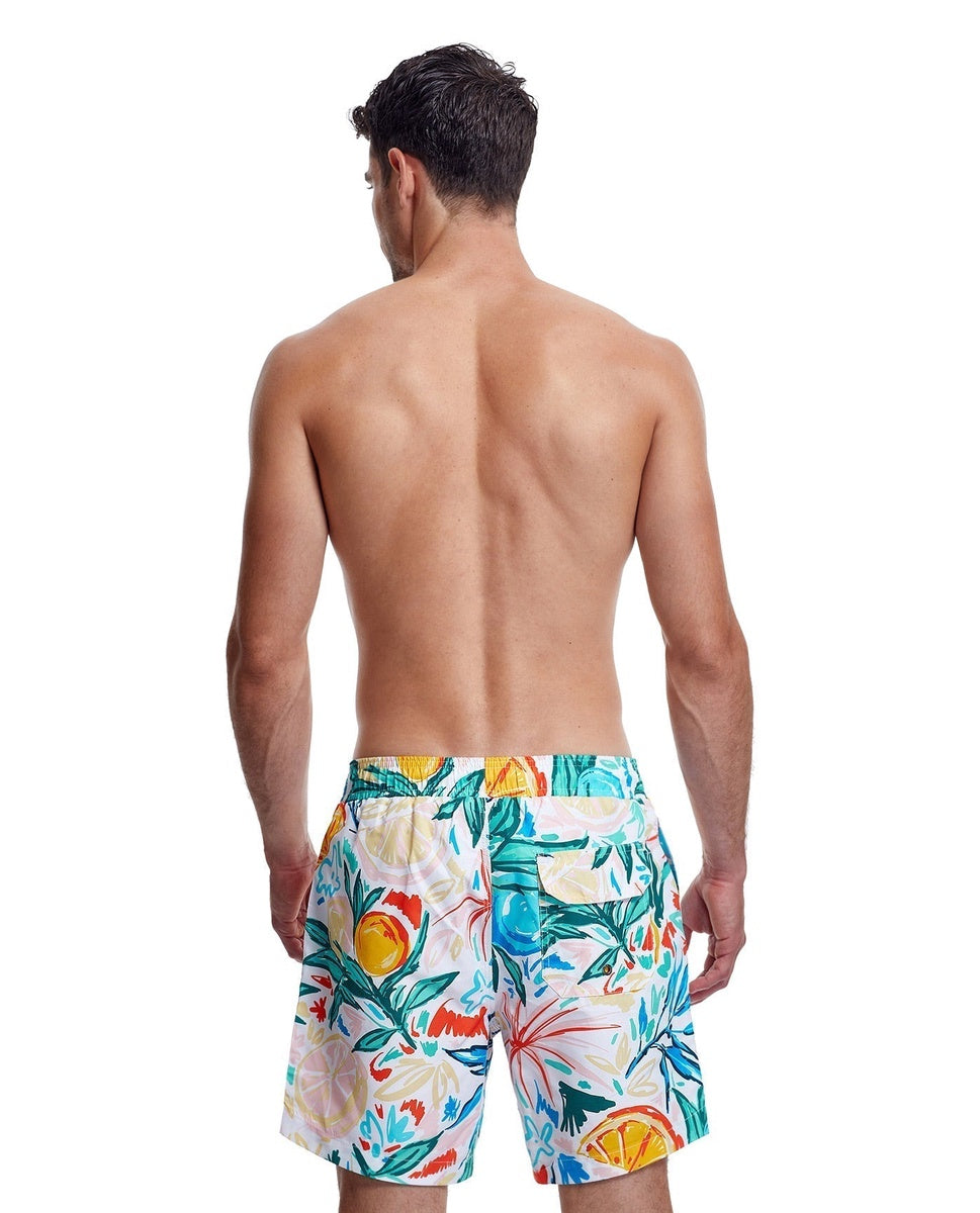  Gottex Men 7-Inch Swim Trunks - GOTTEX MEN TROPICAL WHITE - Bonton