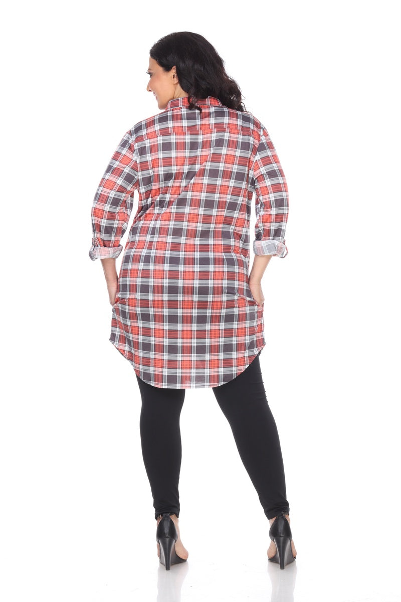  White Mark Plus Piper Stretchy Plaid Tunic - 2X - Bonton