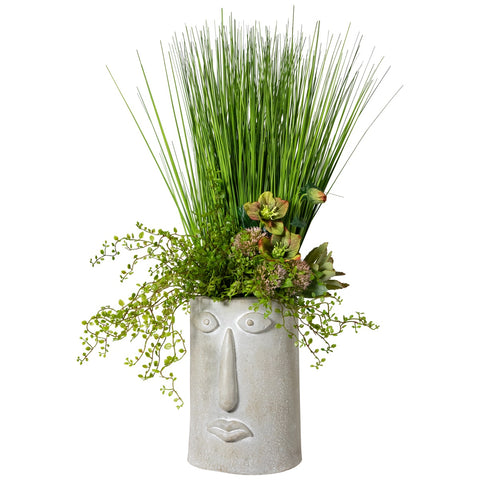 Large Abstract Face Ceramic Outdoor Garden Planter - 12.25"