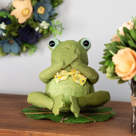 7.5" Green  Yellow and White Decorative Sitting Frog Spring Decoration