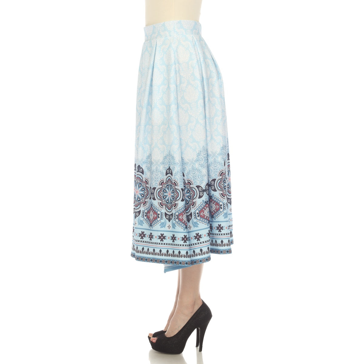  White Mark Women's Pleated Skirt With Border Prints - S - Bonton