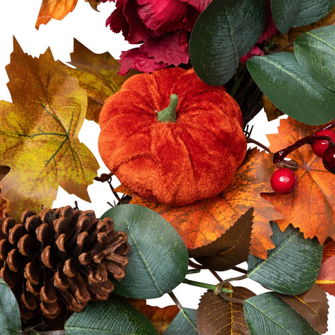 Fall Harvest Artificial Floral and Pinecone Wreath - 22" - Orange and Burgundy