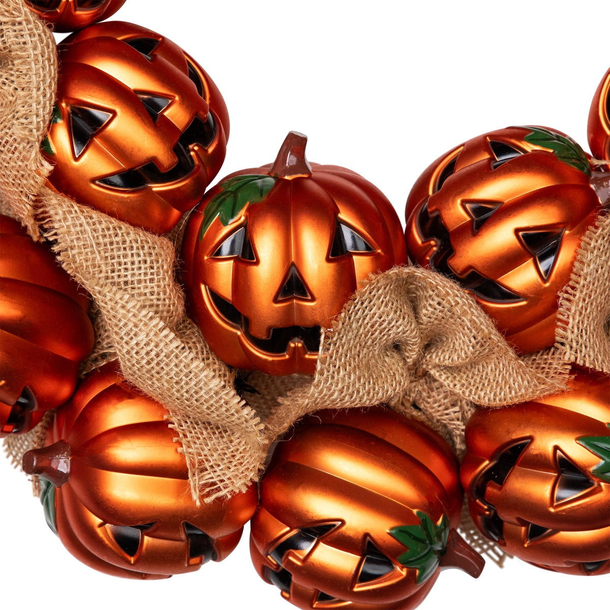  Northlight Jack-O-Lantern and Burlap Ribbon Halloween Wreath - 20