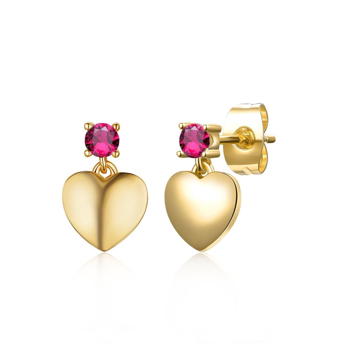  GigiGirl Kids 14k Gold Plated With Colored Cubic Zirconia Heart Dangle Earrings - 5# RUBY - Bonton