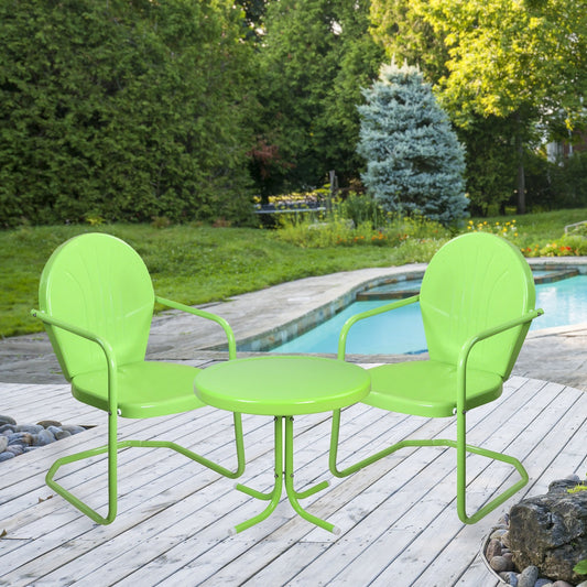 3-Piece Retro Metal Tulip Chairs and Side Table Outdoor Set  Lime Green