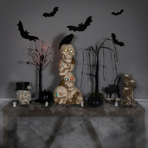 LED Lighted Skull Tower With Raven and Snake Halloween Decoration - 27.5" - Multicolor