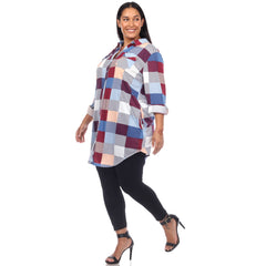 Plus Size Plaid Button Down Tunic Shirt